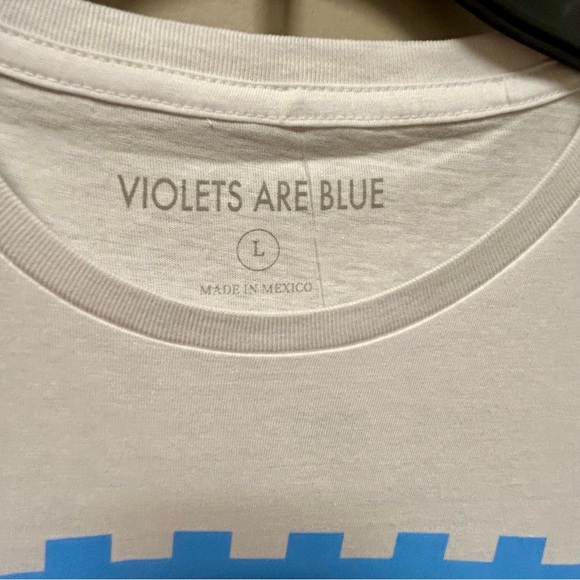 Violets Are Blue Sz L Tulum Mexico 🇲🇽 T Shirt NWT White Blue Yellow & Pink - Picture 4 of 5